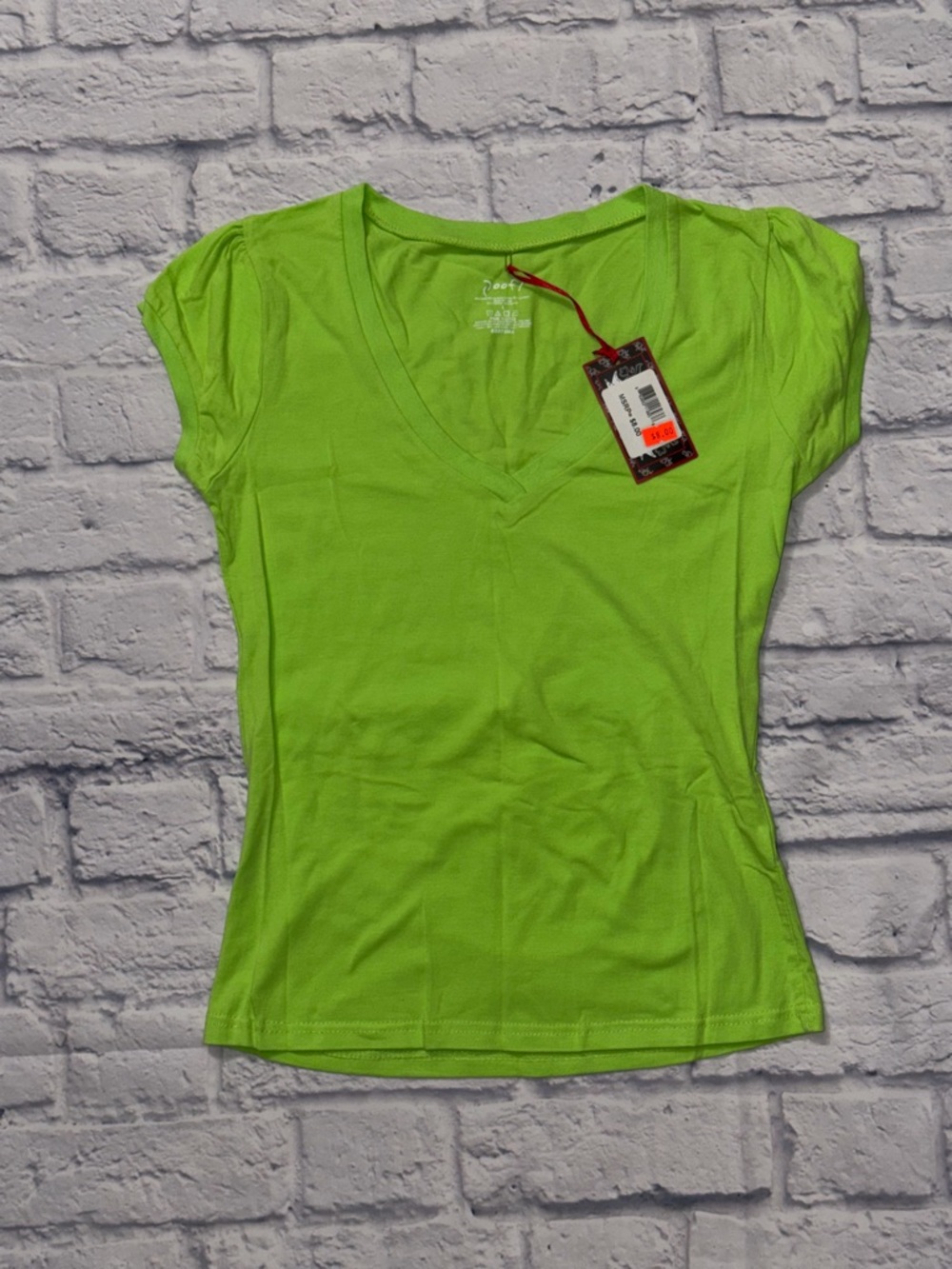 Poof! Bright Lime Green V-Neck Short Sleeve Top